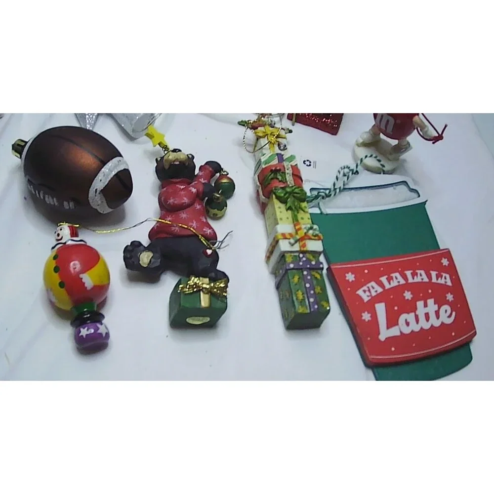 Lot of 13 Christmas Ornaments Pinata, Snoopy, M&M, Nutcracker, Bells